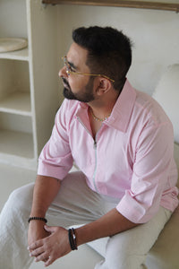 Paneled Zipper Shirt ~ Pastel Pink