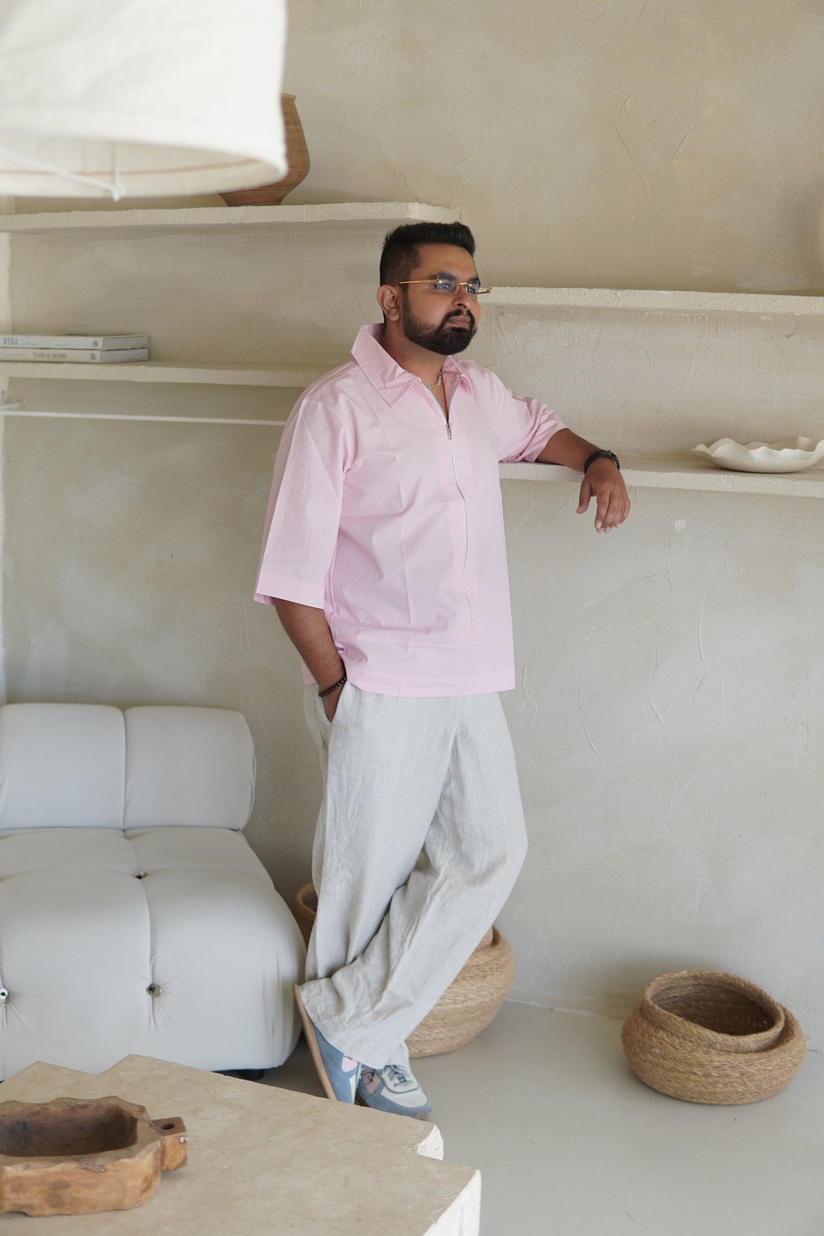 Paneled Zipper Shirt ~ Pastel Pink