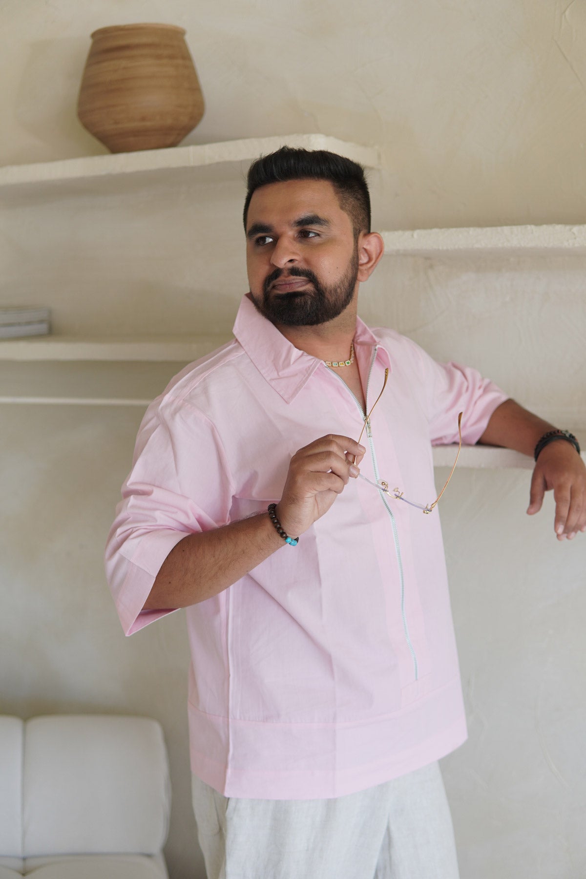 Paneled Zipper Shirt ~ Pastel Pink