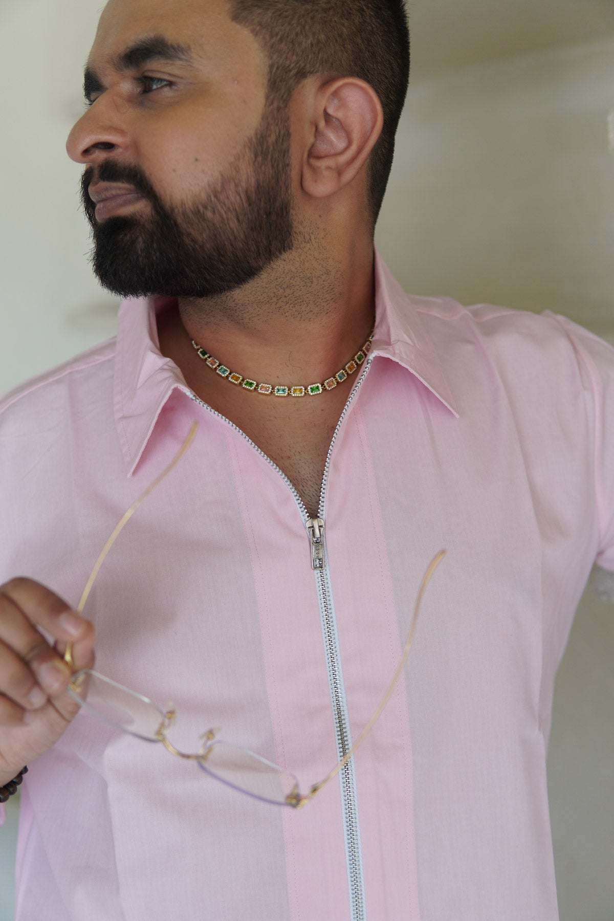 Paneled Zipper Shirt ~ Pastel Pink